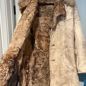 Fur lined Sherling coat, beige on the outside brown inside